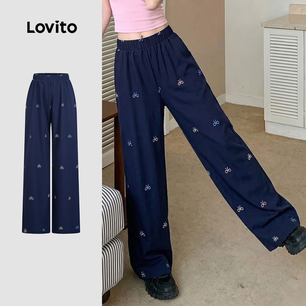 Lovito Calças Casuais Color Block Padrão Laço Primavera/verão Calças para Mulheres LK6ED078