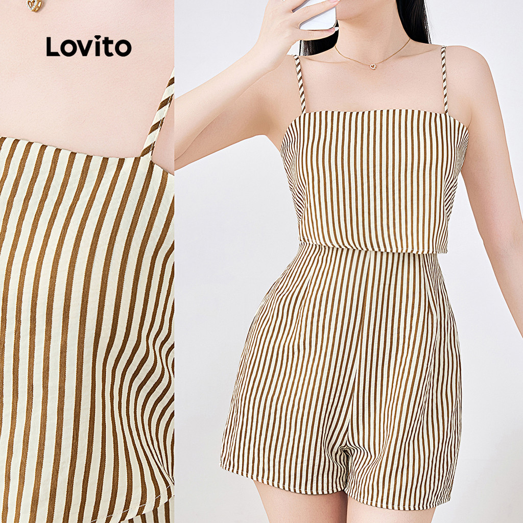 Lovito Macacão Boho com Zíper Primavera/verão Marrom para Mulheres L142ED148 em Oferta na Shopee