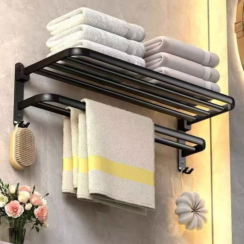 Porta Toalha Suporte Toalheiro Banheiro Duplo Aço Inox Premium Retratil 90° Sem adesivos, precisa fazer furos em Oferta na Shopee