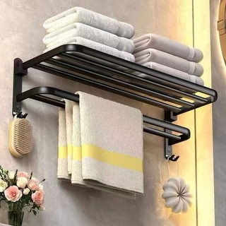 Porta Toalha Suporte Toalheiro Banheiro Duplo Aço Inox Premium Retratil 90° Sem adesivos, precisa fazer furos