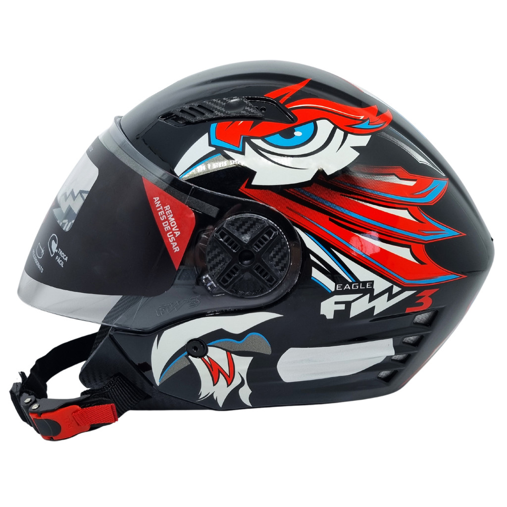 Capacete FW3 X Open Eagle Vermelho Com Azul - Resistente e Confortável - Envio imediato em Oferta na Shopee