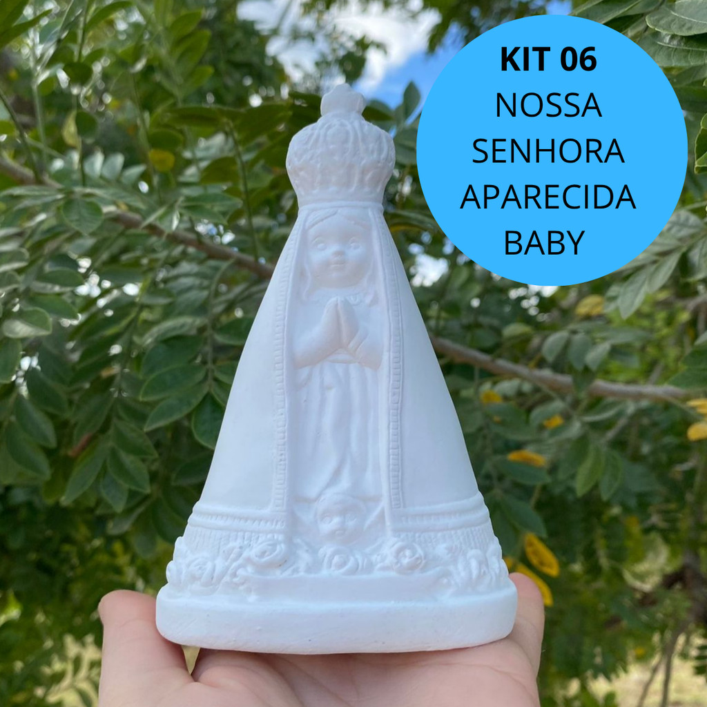 Kit 6 Nossa Senhora Aparecida Baby gesso Cru 14cm