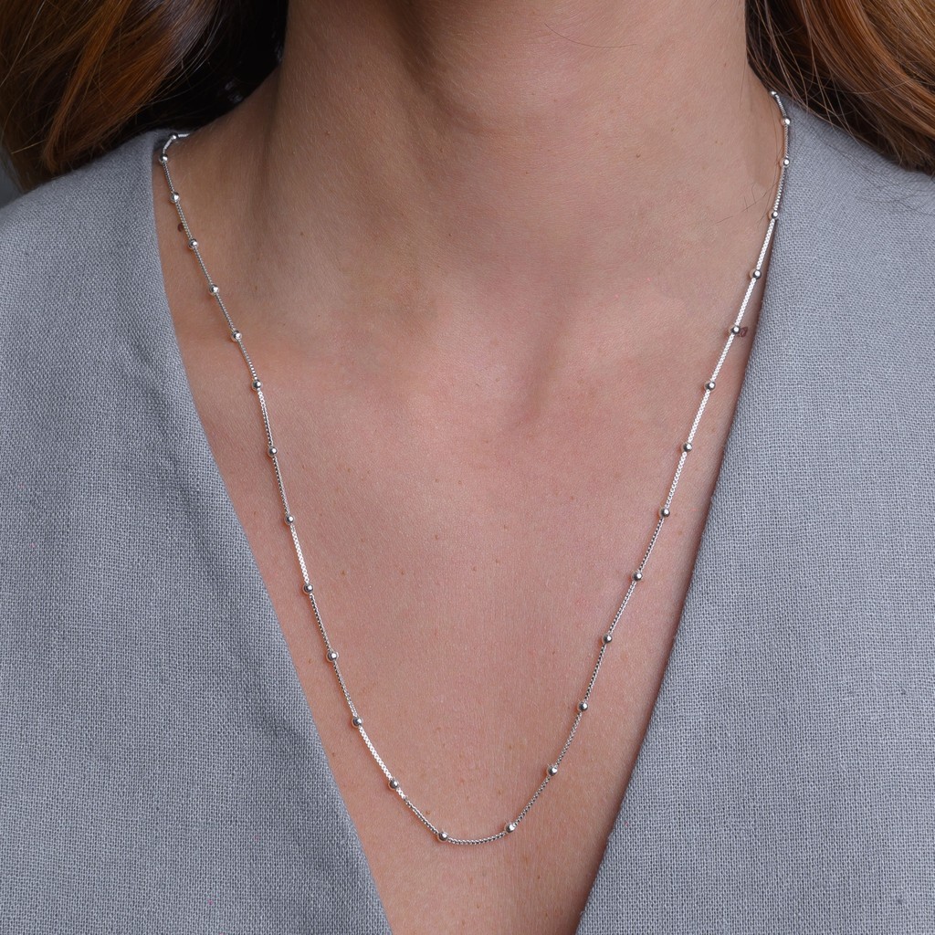 Colar Longo Bolinhas com Banho em Prata 925 em Oferta na Shopee