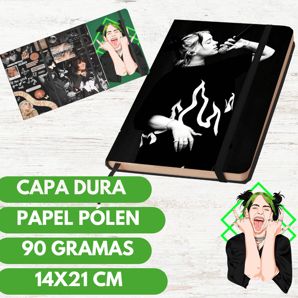 Billie Eilish – Moleskine 14x21 Pautado, Sem Pauta ou Pontilhado
