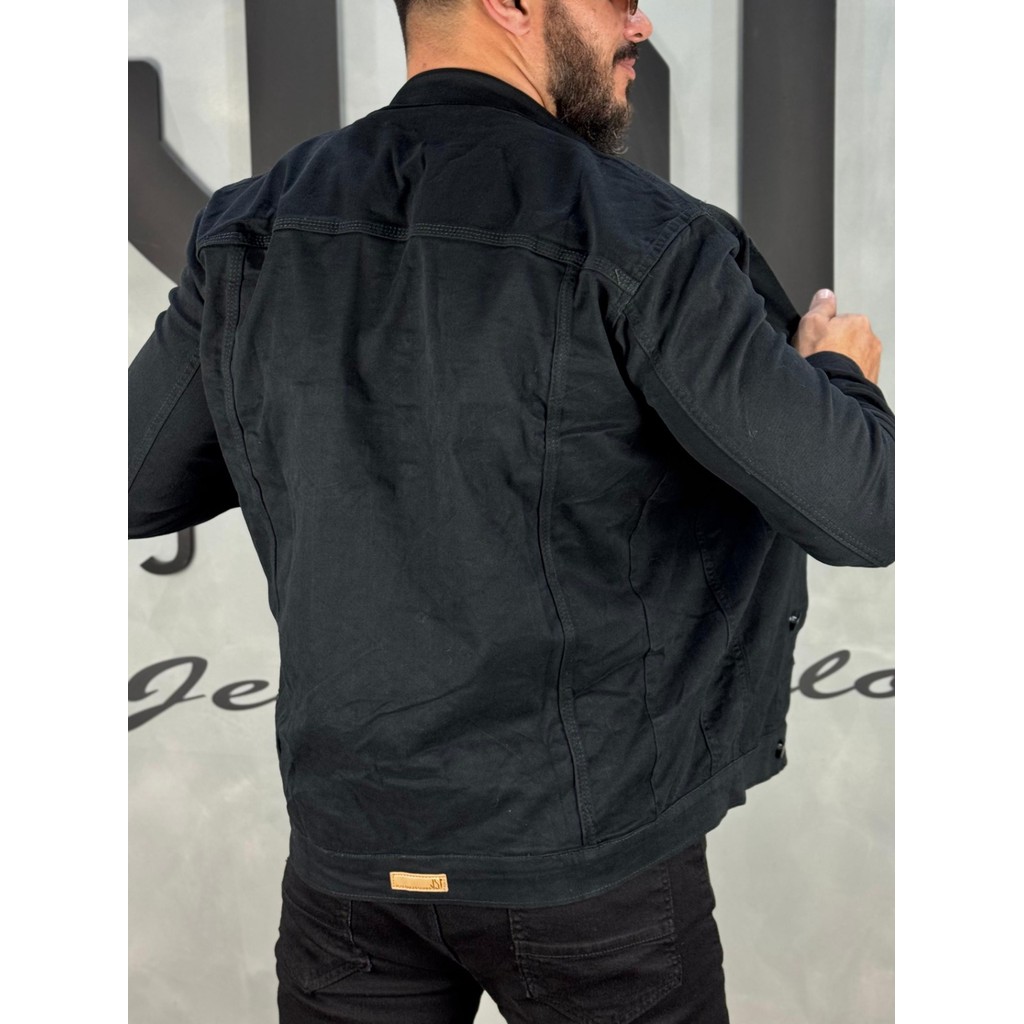 Jaqueta Preta Masculina Com Lycra Sarja Estilo Casual