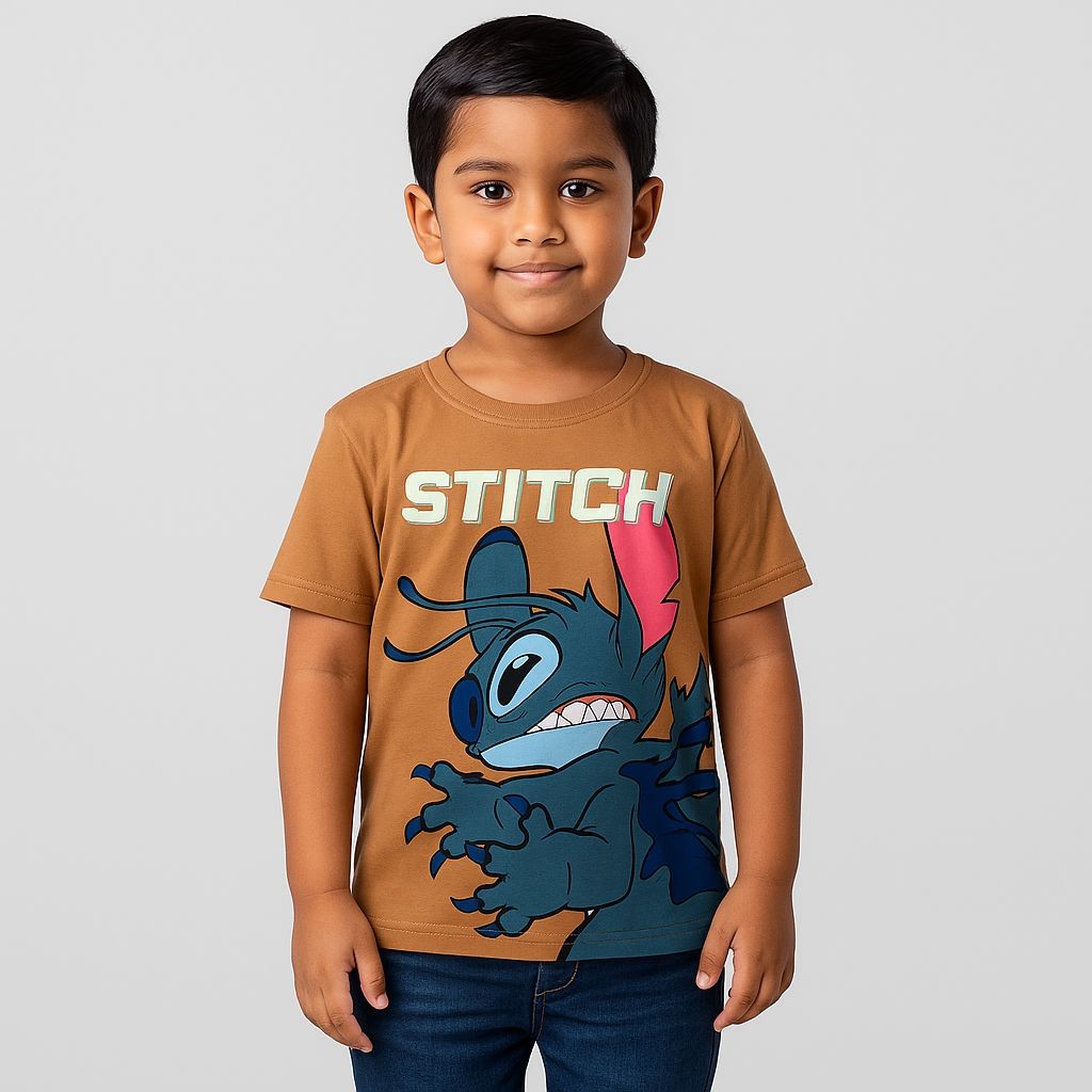 Camisa Verão Stitch Menino Confortável Delicada Macia Desenho Animado Promoção Dia a Dia Respirável