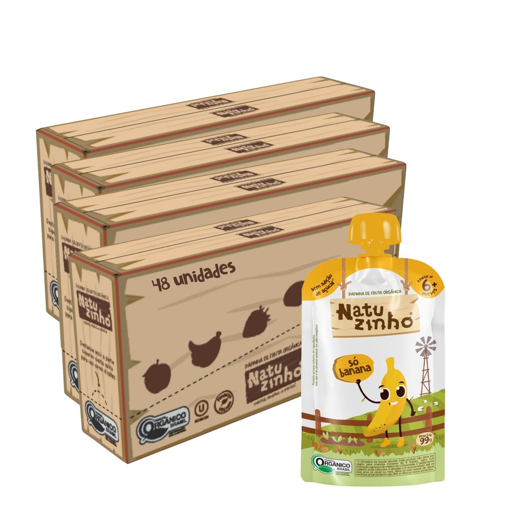 Kit Papinha Organica Natuzinho Banana Bebe 48 unidades
