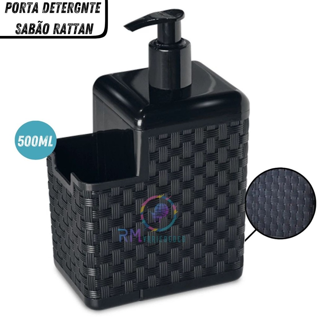 Porta Detergente Sabão 2 em 1 Rattan Com Suporte Para Bucha Esponja Arqplast 500ml
