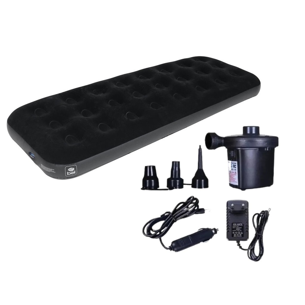 Kit Colchão Inflável Solteiro Deluxe + Bomba De Ar Elétrica