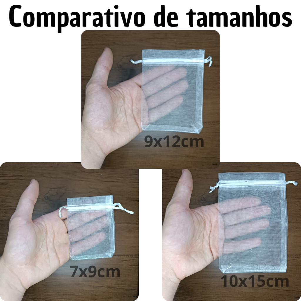 Kit 10/20/50/100 Bolsa Um Saco De Tule Organza 7x9 9x12 10x15 , Festa De Casamento Branca . — imagem 2 de 2