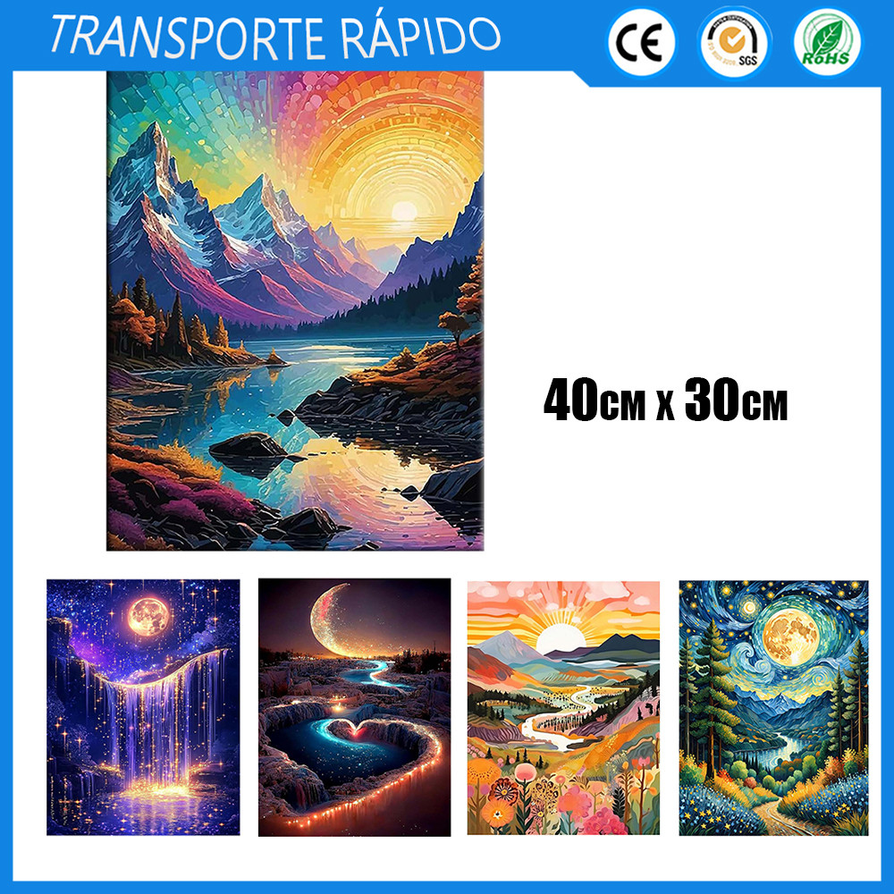 Kit de Pintura com Diamantes Quadrada 5D - Paisagens Variadas Pintura com Diamantes,Série Stellar e Landscape,40x30cm em Oferta na Shopee