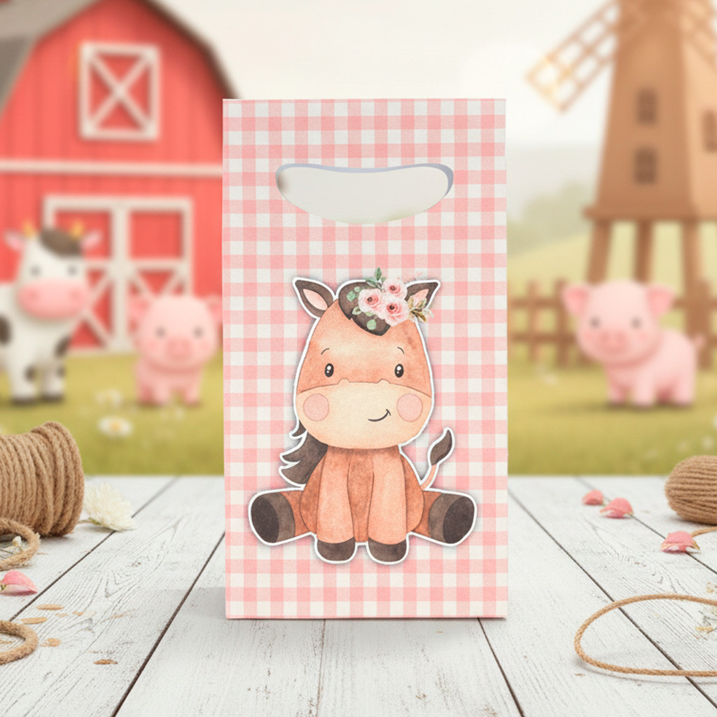 Kit Festa Fazendinha Rosa Xadrez  Sacolinha Surpresa Lembrancinhas Sacolinhas  PEGUE E MONTE em Oferta na Shopee