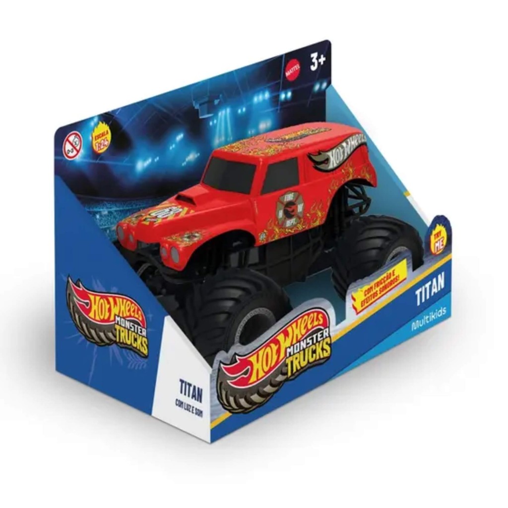 Brinquedo Infantil Hot Wheels Monster Truck Titan 1:24 c/ Luz e Som Multikids - BR2530 em Oferta na Shopee