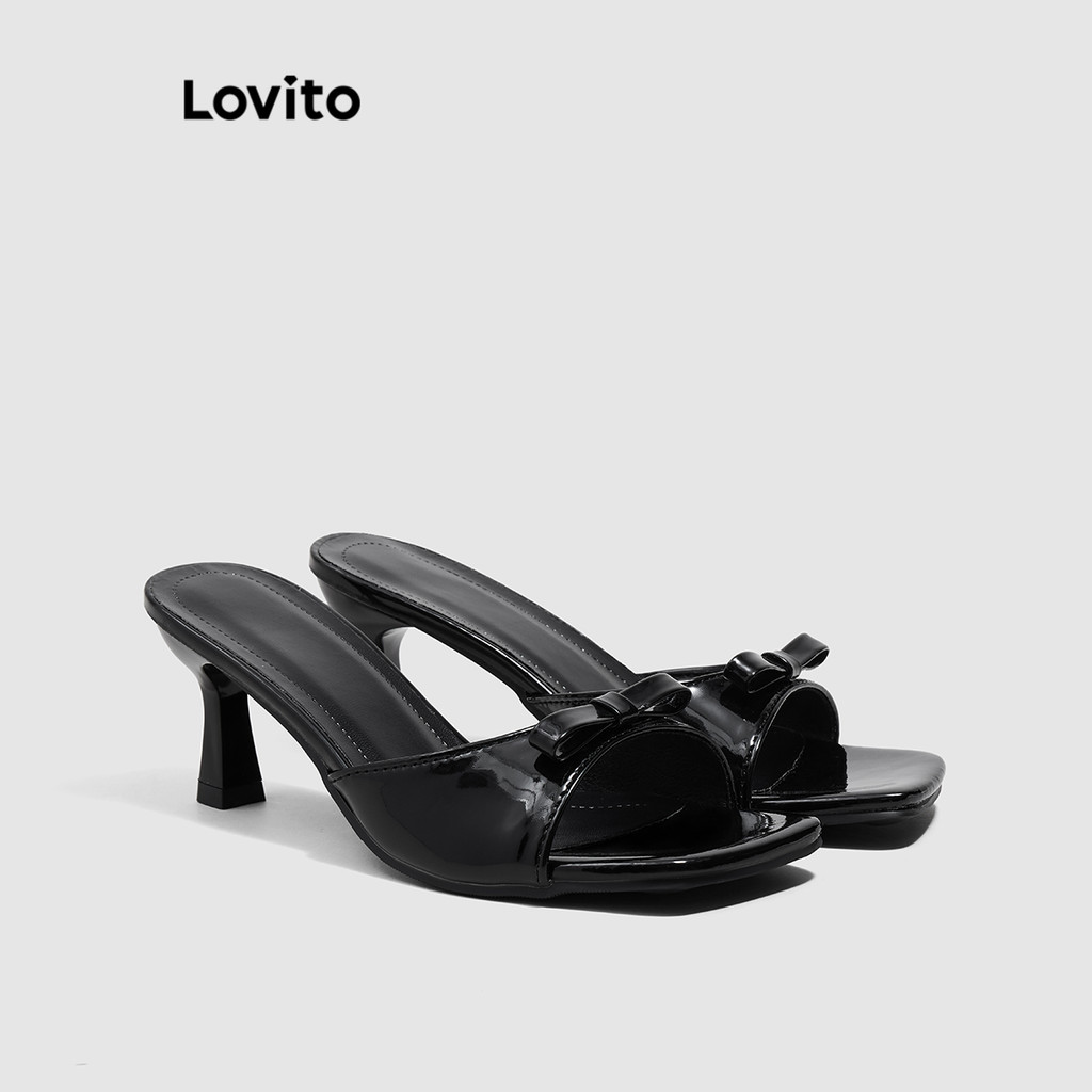 Lovito Salto casual de couro envernizado com laço liso para mulheres LFA42101