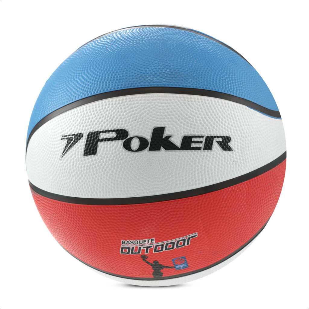 Bola Poker Basquete Outdoor 7.0 Branco Azul e Vermelho - Único em Oferta na Shopee