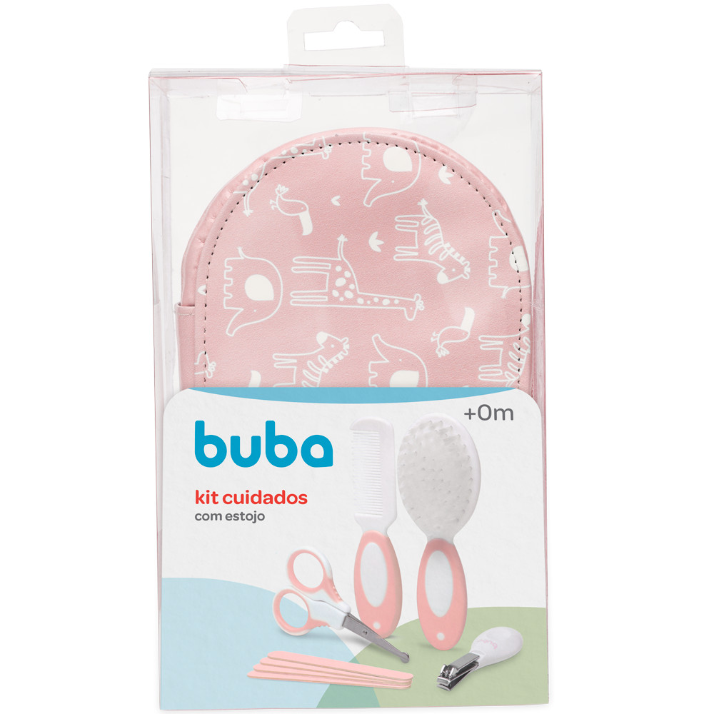 Kit Higiene Cuidados Bebê Com Estojo Completo Tesoura Pente Cortador Manicure Infantil Rosa Buba