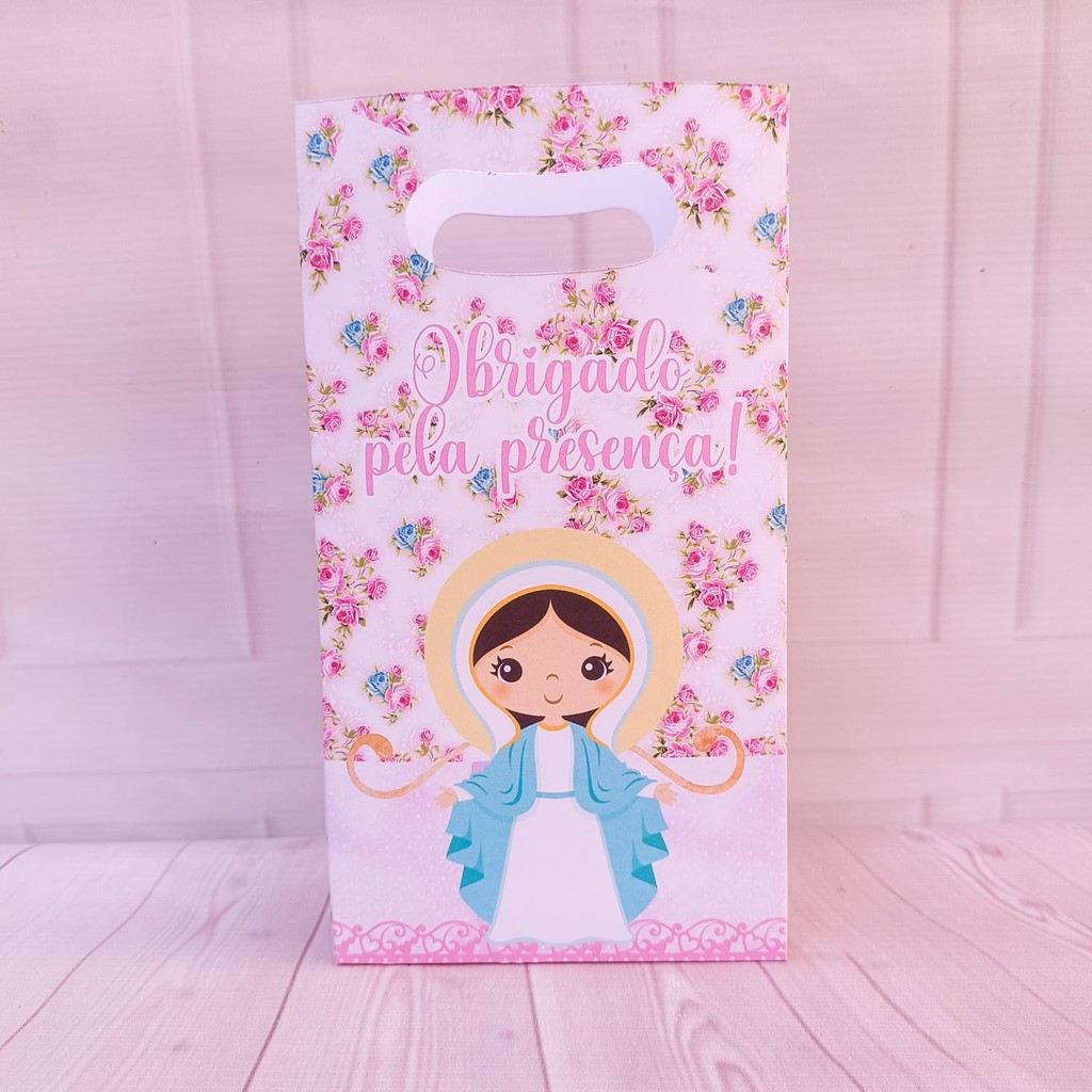 Sacolinhas NOSSA SENHORA DAS GRAÇAS FLORAL ROSA - Sacola para lembrancinha de aniversário infantil - Pegue e Monte
