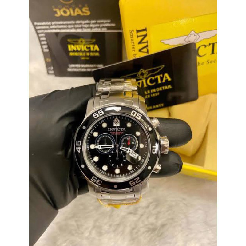 Relógio Invicta Pro Diver Scuba 0069 Prata Mostrador Preto, relógio primeira linha, com caixa