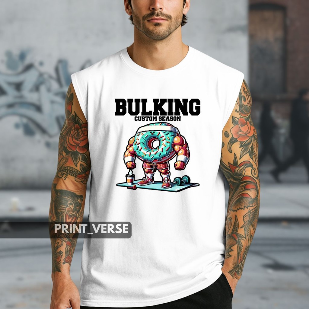 Camiseta Regata Oversized Bulking Season Donut Academia Treino Pesado Fitness Maromba