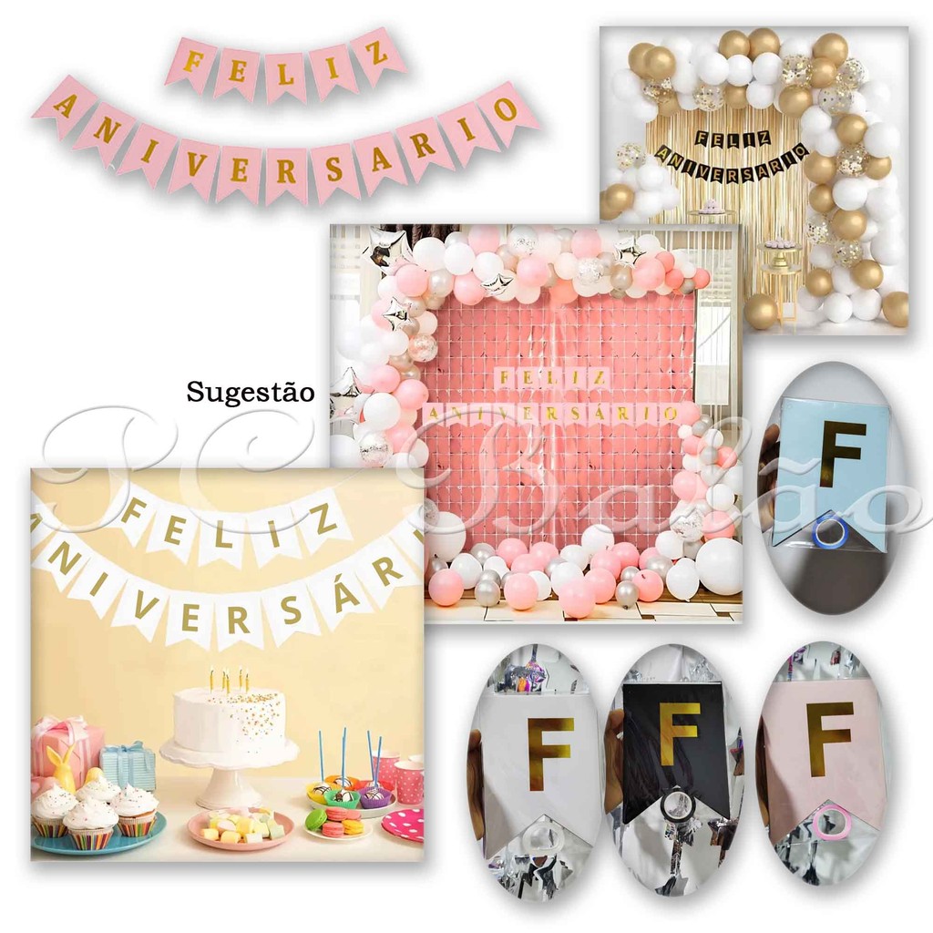 Faixa Varal De Letras Papel Feliz Aniversário Bandeirinhas Decoração De Festa em Oferta na Shopee