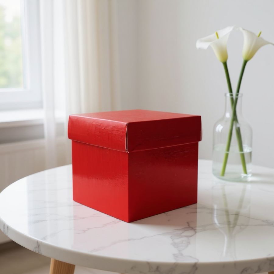 Caixa Cubo Para Presente Metalizada com Textura Vermelho 12x12x12cm - 10 unidades - Assk - Rizzo