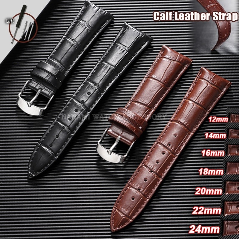 Clássico Universal Pulseira De Relógio De Couro Genuíno 12mm 14mm 16mm 18mm 20mm 22mm 24mm De Bezerro Macio Padrão De Ba em Oferta na Shopee