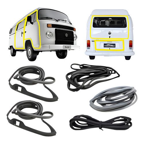 Kit Completo Borrachas Guarnicões Porta Kombi 1997 Até 2014 Dianteiras laterais