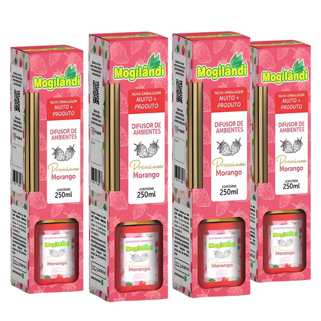 4 Difusor de Ambientes Morango - Mogilândi 250ml