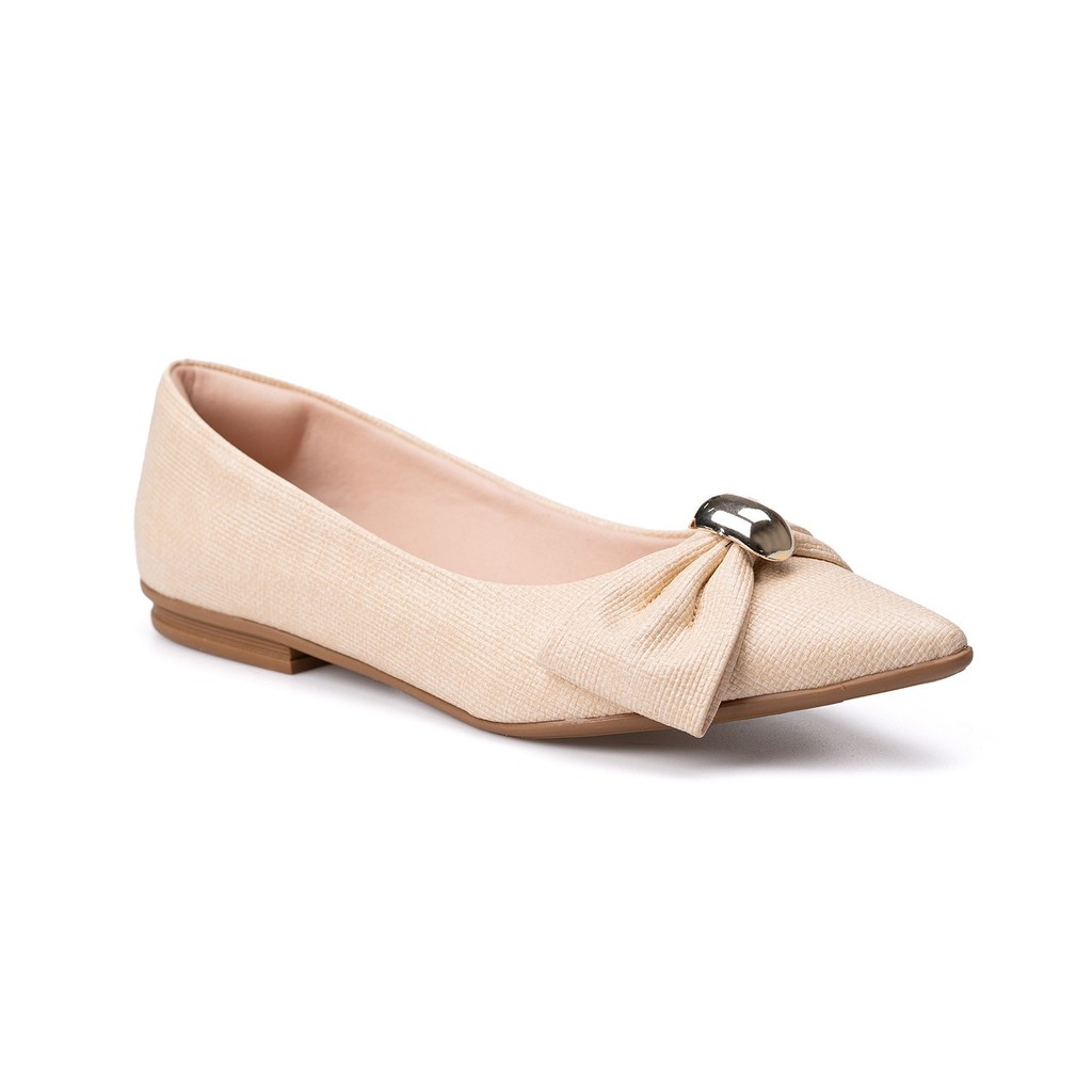 Sapatilha Feminina Bico Fino Laço Delicado Com Pingente Oval Metalizado