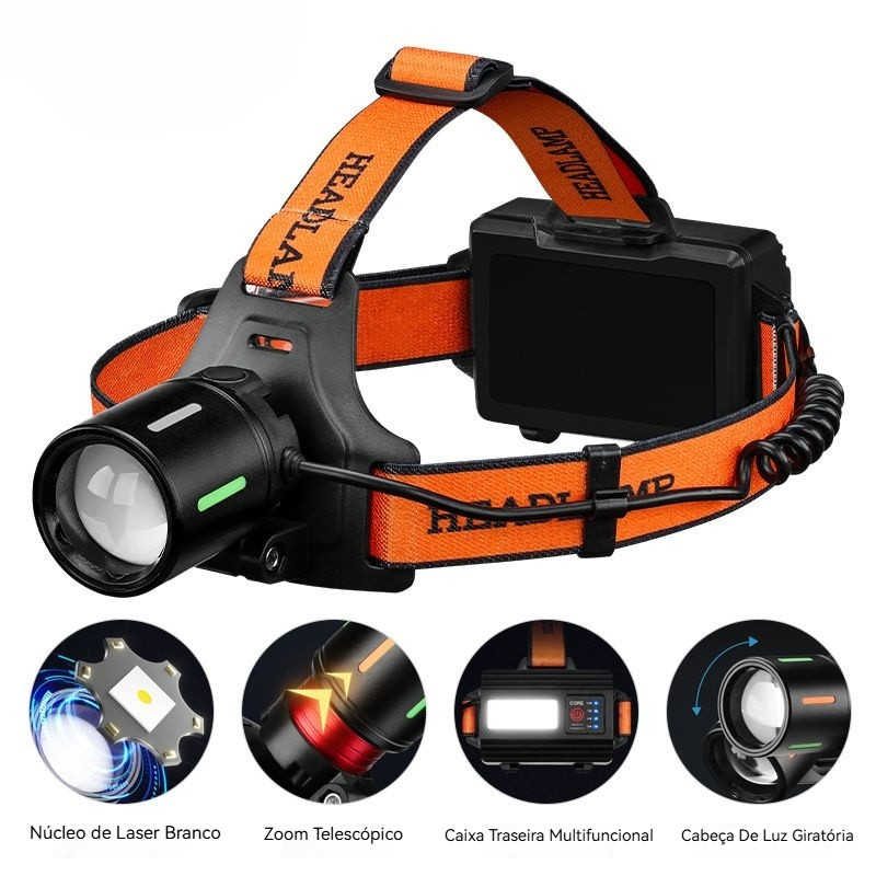 Lanterna de Cabeça Laser 10W Super Potente Zoom Foco LED USB Recarregavel pesca camping profissional em Oferta na Shopee