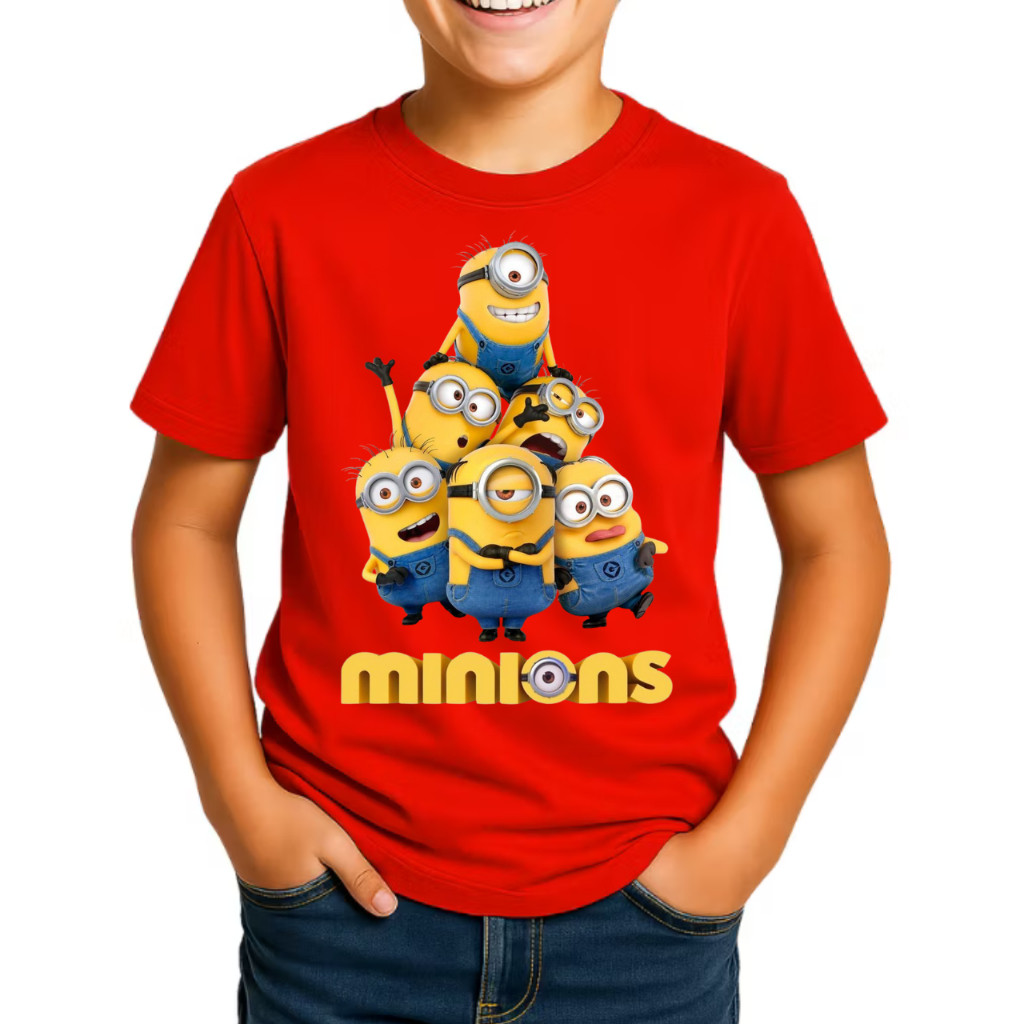 Camiseta Infantil Juvenil Minions Personagens Camisa Estampada 100% Algodão N° 2 a 16 Menino Desenho