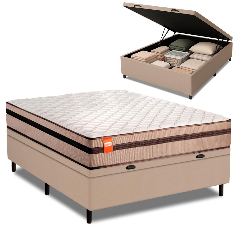 Cama Box Baú Casal Molas Ensacadas Bali 138x188x63cm em Oferta na Shopee