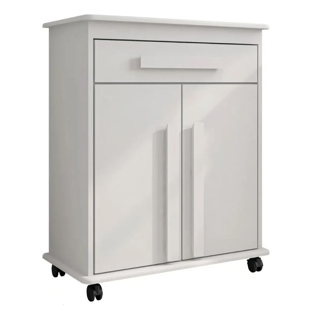 Armário Balcão Multiuso 2 Portas 1 Gaveta com Rodízios Chile Branco RV Móveis em Oferta na Shopee