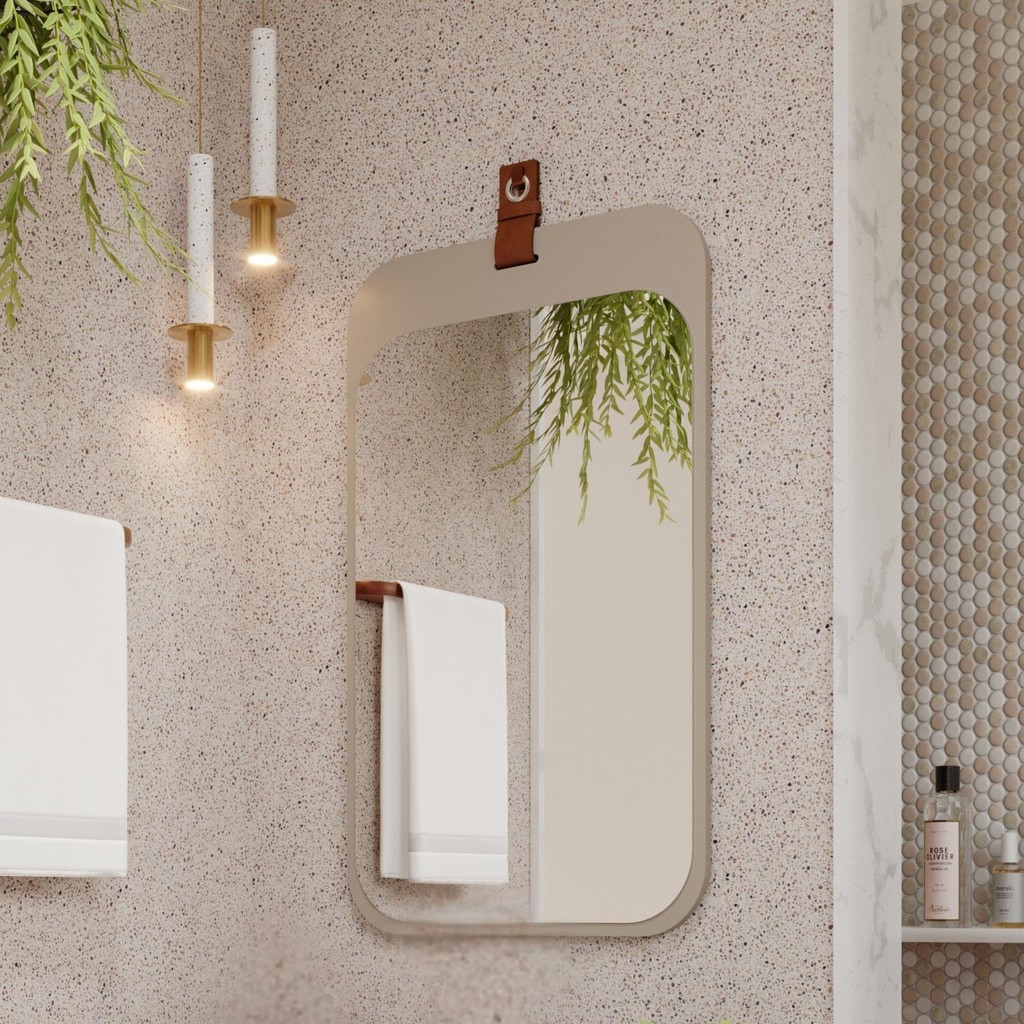 Espelheira Para Banheiro Alça em Couro Monet Espresso Móveis Cappuccino em Oferta na Shopee