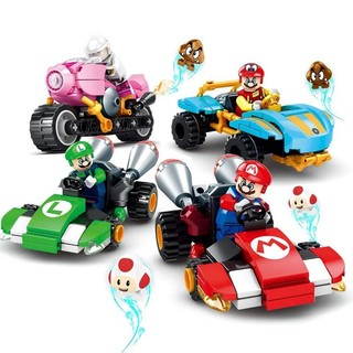 Super Mario Bros Blocos de Construção Karting Luigi Bowser Princesa Peach Yoshi Toad Figuras Brinquedos Carro de Puxar J