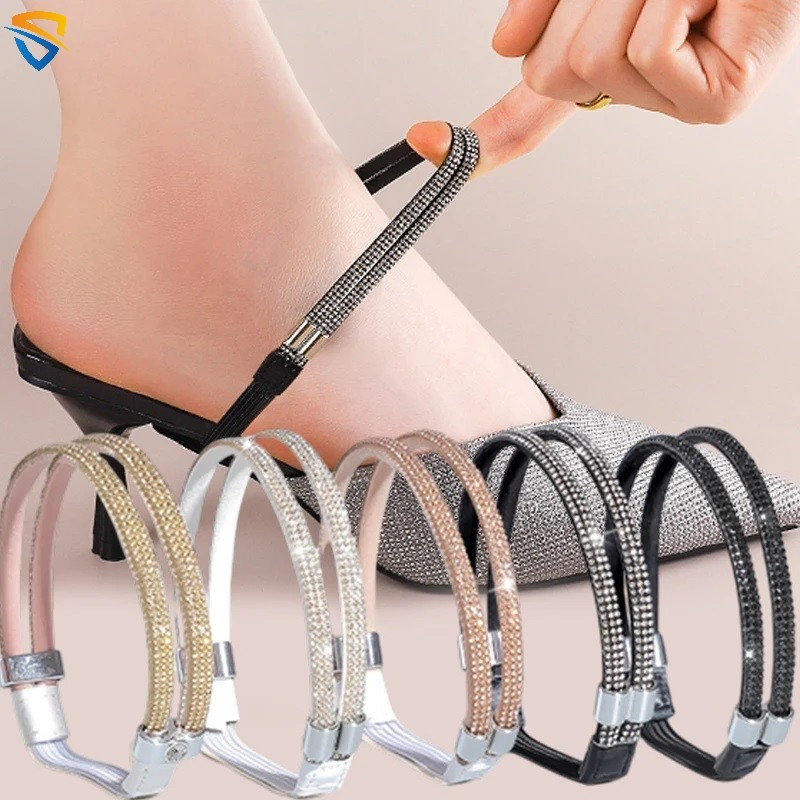 1 Par Feminino Anti-Queda Tiras De Salto Cinto Strass Sapatos Alto Banda Verão Tornozelo Segurando De Sapato
