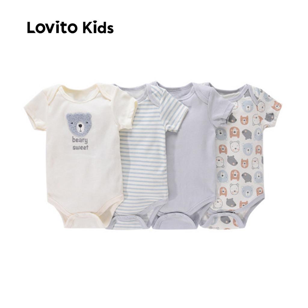 Lovito Conjunto Infantil De 4 Peças Com Body Casual De Textura Delicada Para O Verão/primavera LNL106039 em Oferta na Shopee