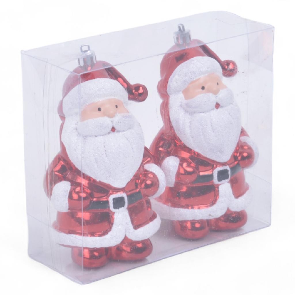 Enfeite pendente papai noel 12cm vermelho jogo com 2 peças para árvore