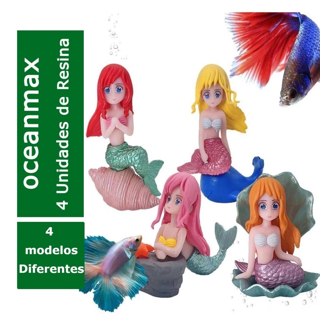 Enfeite Ornamento Para Aquário Pequenas Sereias 4 Modelos Diferentes sortidas Para Aquário, Beteira