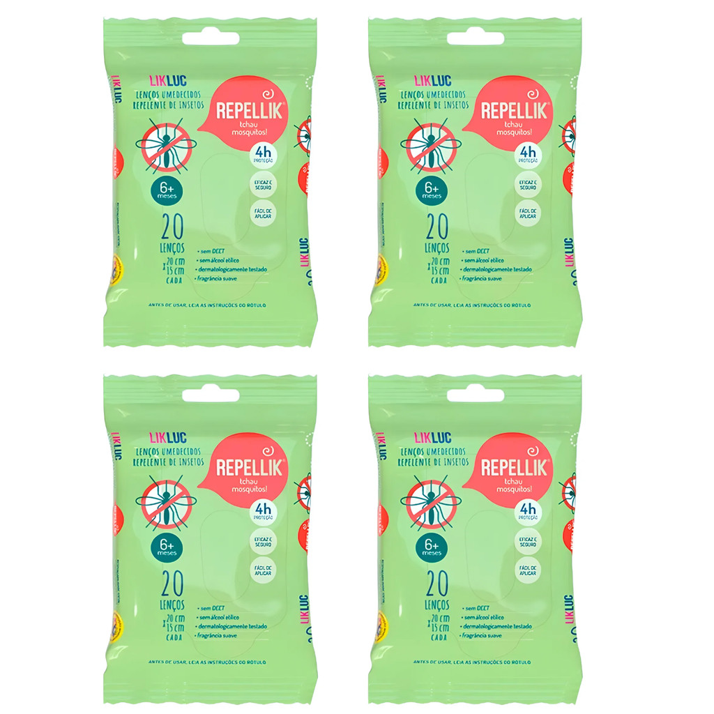 KIT 4 Lenços Repelentes Repellik Proteção Contra Mosquitos
