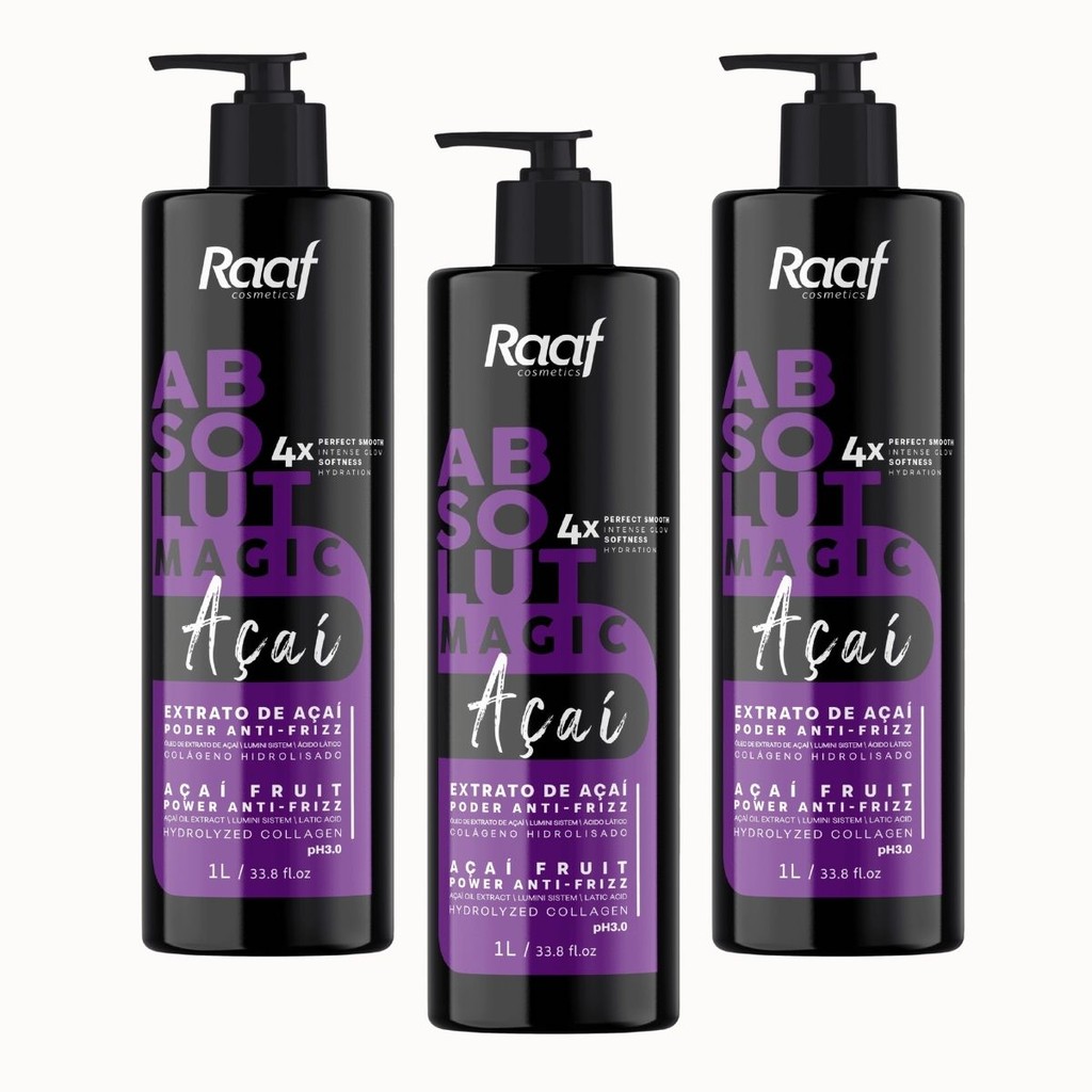 Atacado Kit 3 Selante Capilar Progressiva Profissional Poder Anti-Frizz Matizador Absolut Açaí Raaf – 1L