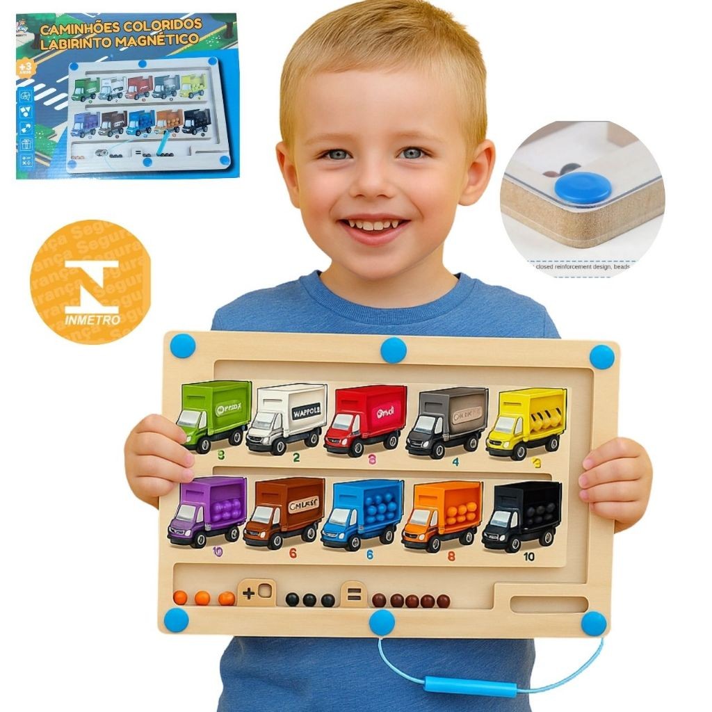 Brinquedo Educativo Magnético Madeira Criança Montessori Caneta Imã Labirinto Interativo Pedagógico