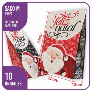 Saco Kraft Natal Papai Noel (02) 10 Unidades - 22x12x34 M