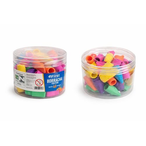 Ponteira Borracha Escolar Colorida Kit 48 Unidades Multicolorida Para Lápis Escolar Escritório