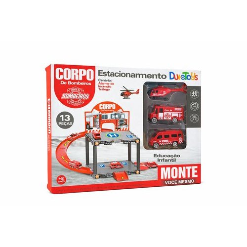 Estacionamento Infantil Bombeiros Pista Montar 13 Pecas Carrinhos Helicoptero Presente Educativo