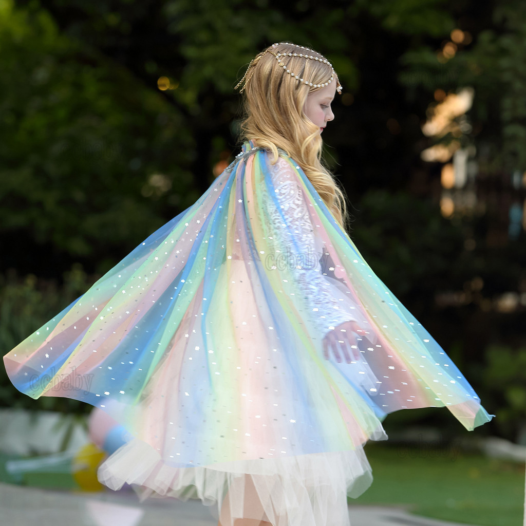 Capa De Princesa Congelada Para Crianças , Meninas , Fada , Vestido Elsa Congelado Fantasia , Arco-Íris , Manteau , Uso