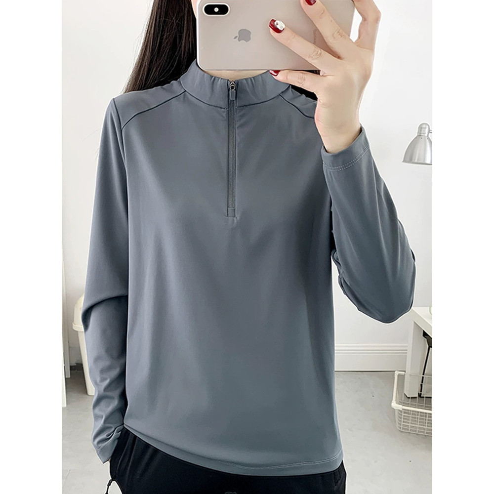 Outono inverno engrossado roupas de secagem rápida feminina de manga comprida quente esportes ao ar livre lazer correndo