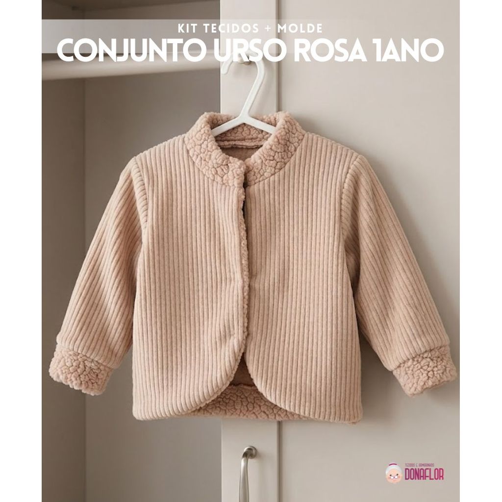 KIT  CASAQUINHO BABY MICROSOFT CANELADO BEGE  - MOLDE & TECIDOS
