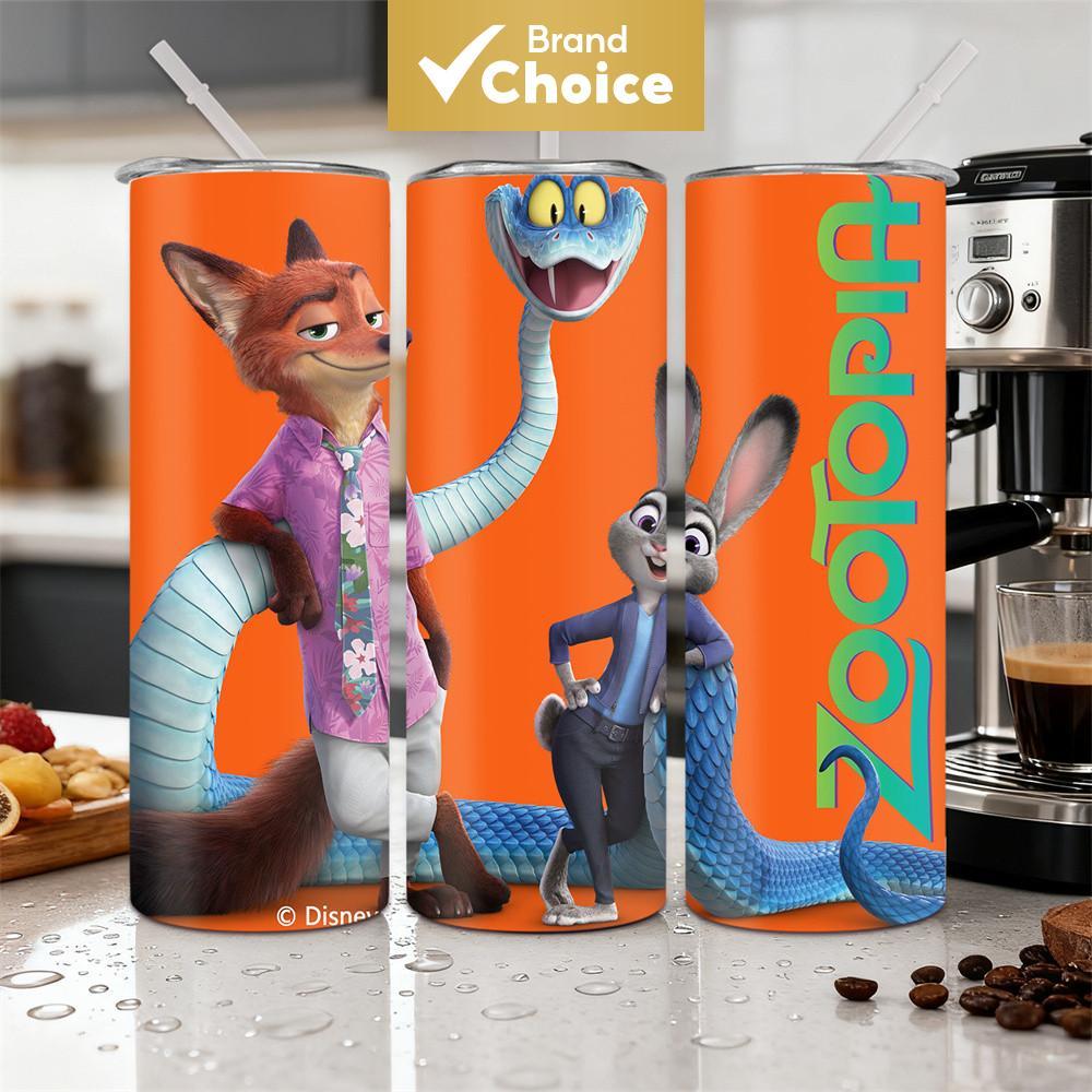 Embalagem de uma peça, copo térmico de canudo de aço inox com tema do personagem Judinick do filme Zootopia, 20 oz, para