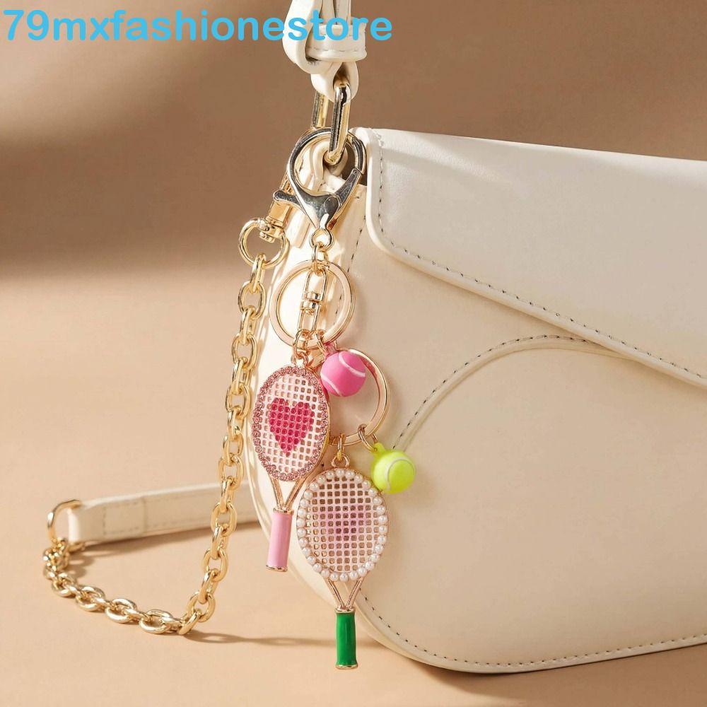 MXFASHIONESB Pingente De Raquete De Tênis De Metal , Chaveiro Com Strass Embutido , Faça Você Mesmo